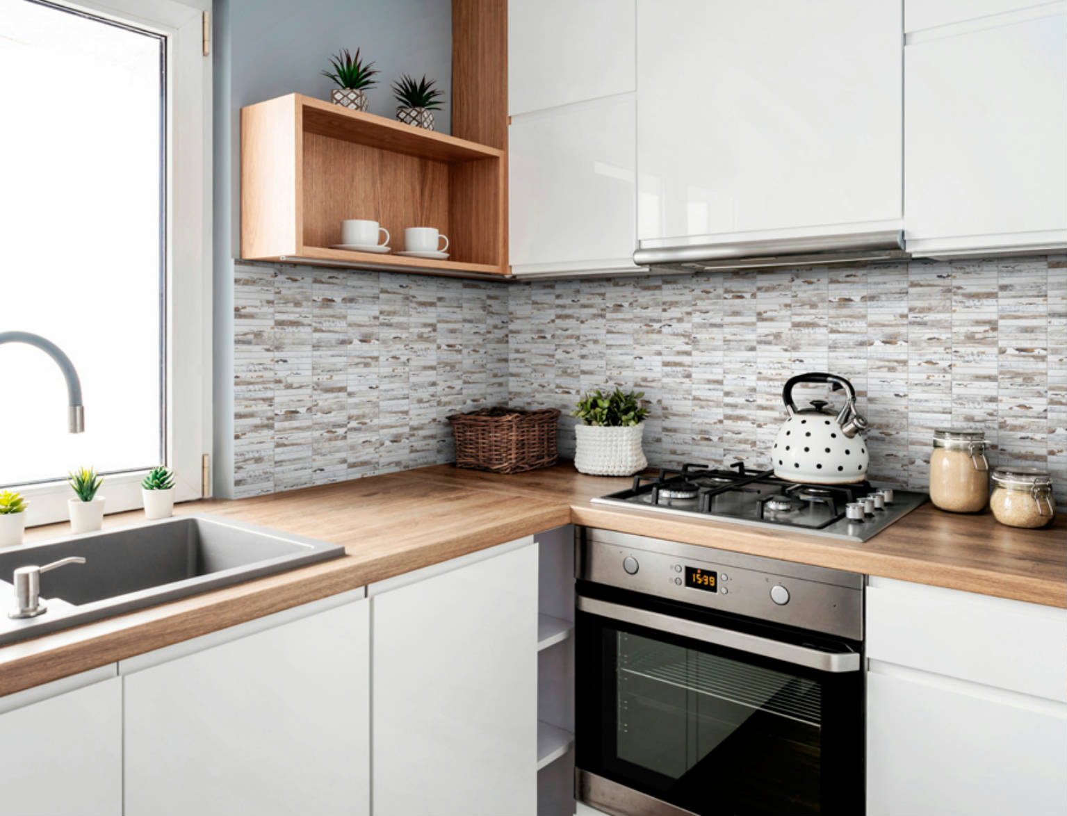 0.7"x4" Wood Rectangles Mix White/Grey Ceramic Mosaic | Diversity Kitchen Bath & Tile