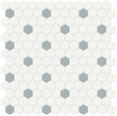 1" White w/ Cloud Blue Matte Hex Mosaic | Diversity Kitchen Bath & Tile