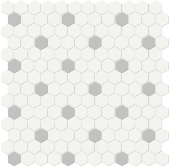 1" White w/ Loft Grey Matte Hex Mosaic | Diversity Kitchen Bath & Tile