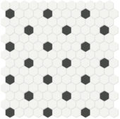 1" White w/ Retro Black Matte Hex Mosaic | Diversity Kitchen Bath & Tile