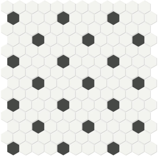 1" White w/ Retro Black Matte Hex Mosaic | Diversity Kitchen Bath & Tile