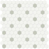 1" White w/ Soft Sage Matte Hex Mosaic | Diversity Kitchen Bath & Tile