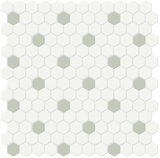 1" White w/ Soft Sage Matte Hex Mosaic | Diversity Kitchen Bath & Tile