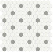 1" White w/ Taupe Matte Hex Mosaic | Diversity Kitchen Bath & Tile