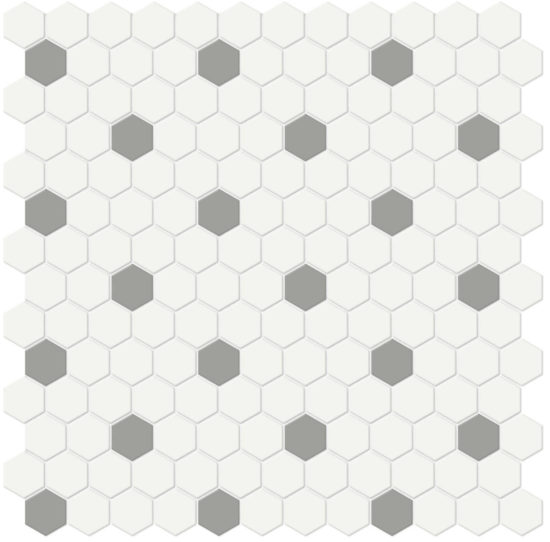 1" White w/ Taupe Matte Hex Mosaic | Diversity Kitchen Bath & Tile