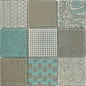 4"X4" Beige Green Glass Geometric Random Pattern Mosaic | Diversity Kitchen Bath & Tile