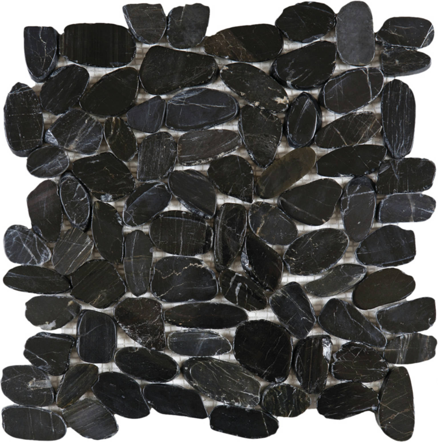 Black Sliced Polished Pebble Interlocking Mosaic | Diversity Kitchen Bath & Tile