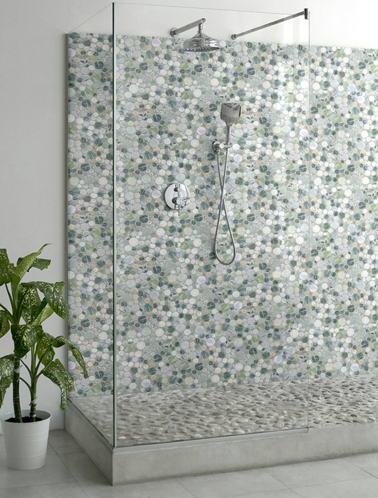 Crystal Green Semi‐Precious Stone Round Interlocking Mosaic | Diversity Kitchen Bath & Tile