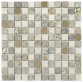 Grey Beige Glass Quartzite And Metal Décor 7/8"X7/8" Mosaic | Diversity Kitchen Bath & Tile
