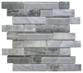 Grey Glass Rectangle/Dark Grey Recycled Glass Interlocking Mosaic | Diversity Kitchen Bath & Tile