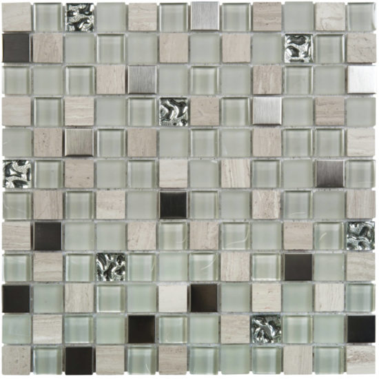 Grey Mix Marble Glass Metal 7/8"X7/8" Mosaic