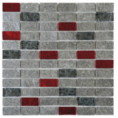 Grey Natural Quartzite Red Glass Mosaic 1"X2" | Diversity Kitchen Bath & Tile