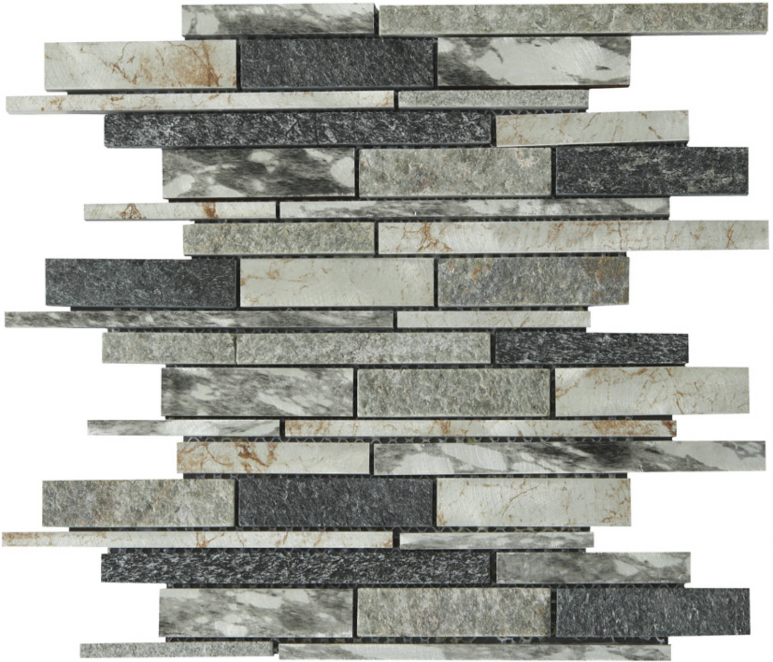 Grey/Green/Beige Mix Stone Baguette Interlocking Mosaic | Diversity Kitchen Bath & Tile