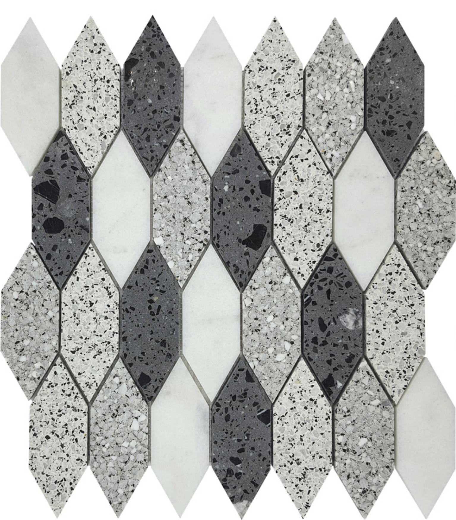 Long Hexagon Terrazzo Marble White Grey Black Mix Mosaic | Diversity Kitchen Bath & Tile