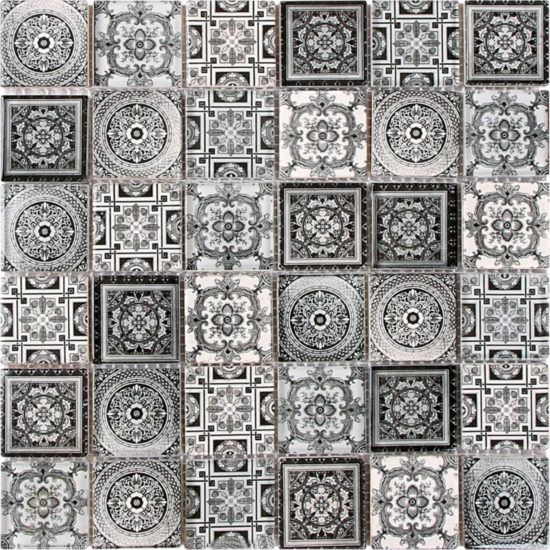 Matte & Shiny Glass Patchwork Pattern 2"X2" White Grey Mosaic