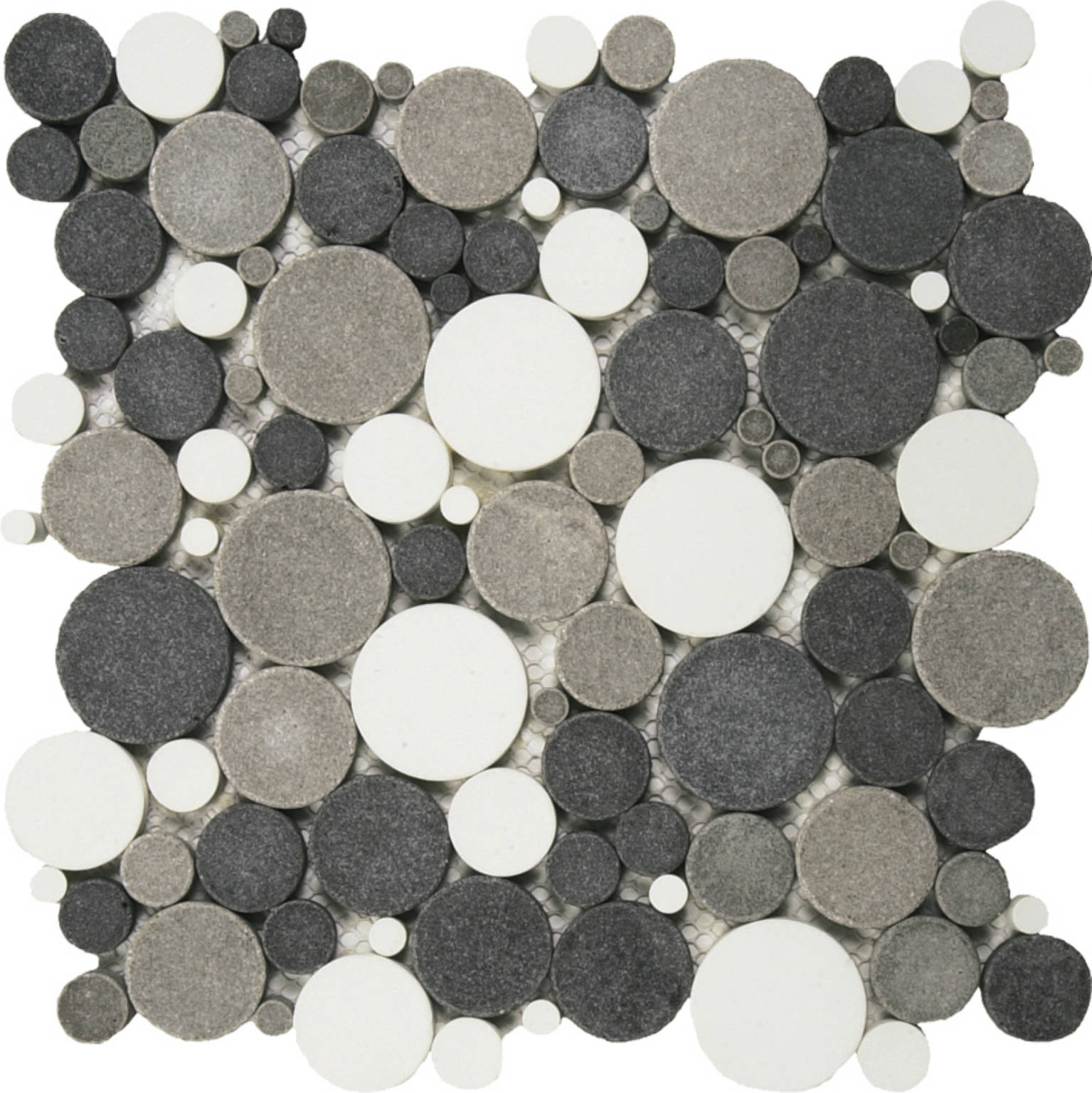 Mix White/Black/Grey Reconstituted Round Interlocking Mosaic | Diversity Kitchen Bath & Tile