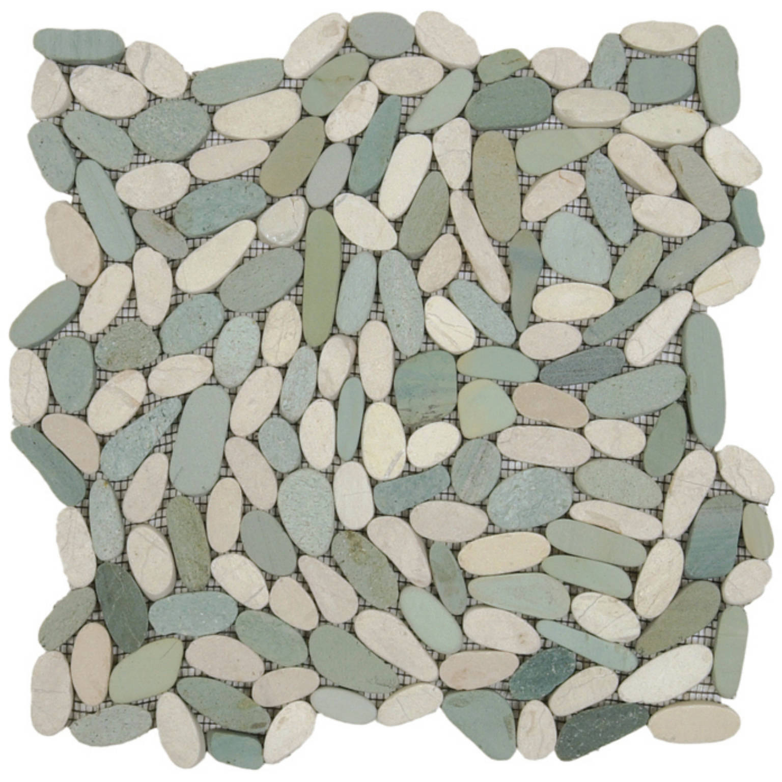 Mix White/Green Sliced Matte Pebble Interlocking Mosaic | Diversity Kitchen Bath & Tile