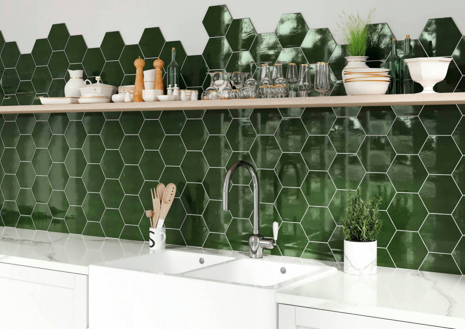 Ronda 5.5X6.3” Green Hexagon | Diversity Kitchen Bath & Tile