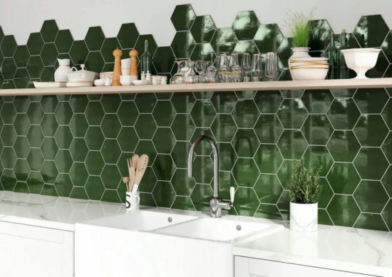 Ronda 5.5X6.3” Green Hexagon | Diversity Kitchen Bath & Tile
