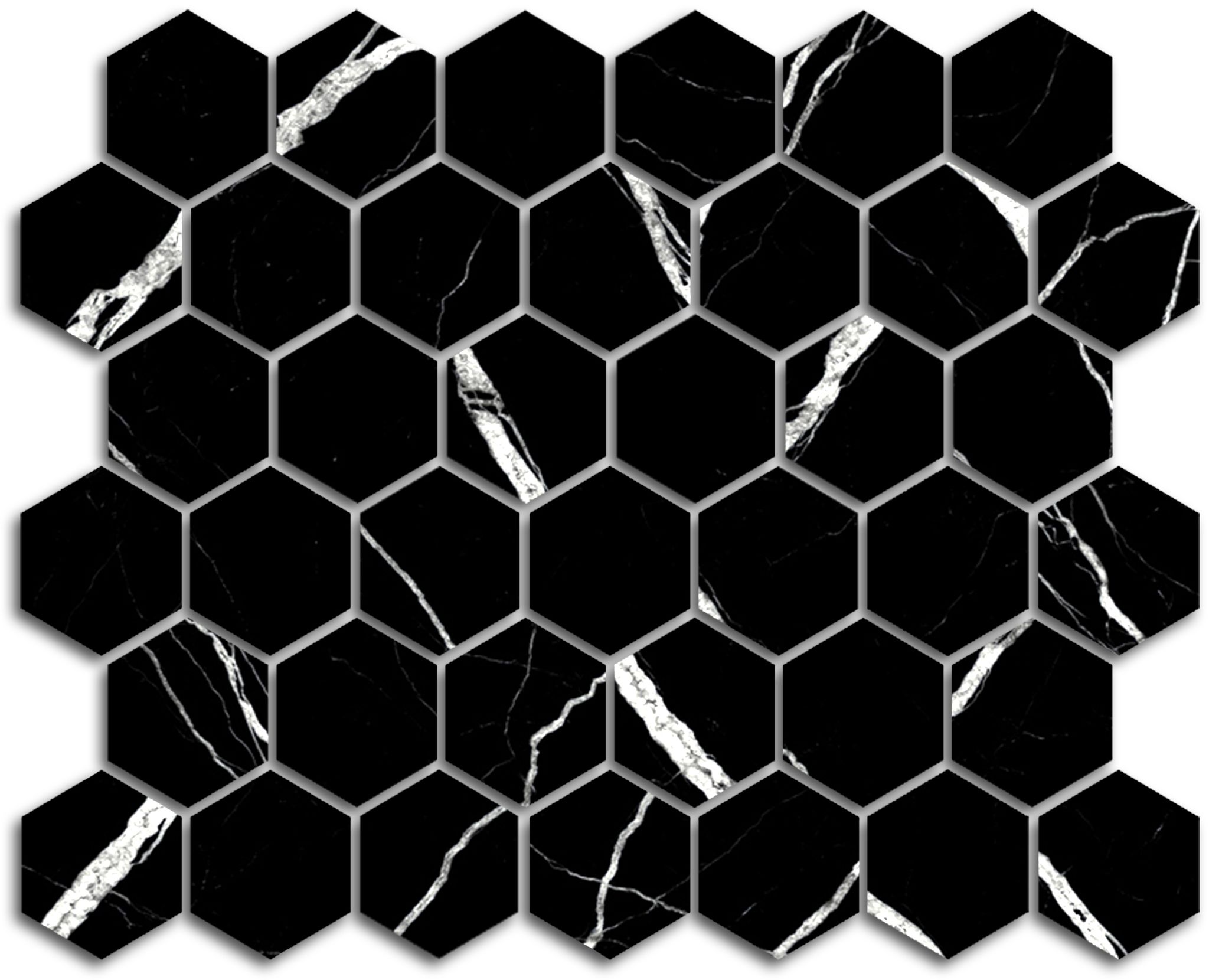 Treasure Midnight Nero 2x2 Carved Matte Hexagon Mosaic | Diversity Kitchen Bath & Tile