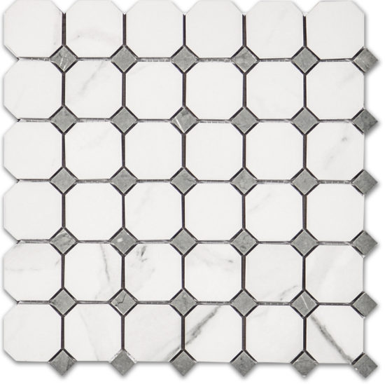 Treasure Statuario Polished Octagon/Dot Mosaic | Diversity Kitchen Bath & Tile
