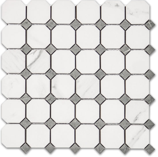 Treasure Statuario Polished Octagon/Dot Mosaic | Diversity Kitchen Bath & Tile