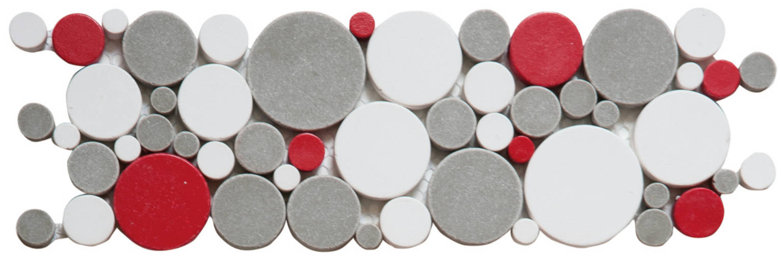 White Grey Red Penny Rounds Interlocking Border | Diversity Kitchen Bath & Tile