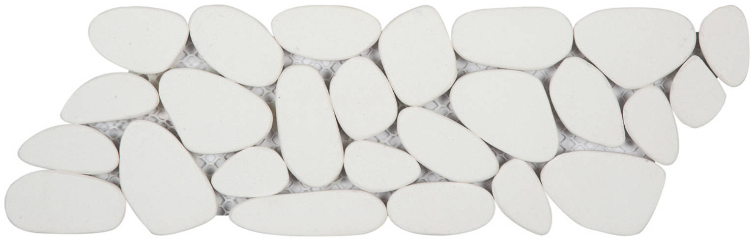 White Sliced Reconstituted Pebble Mosaic Interlocking Border | Diversity Kitchen Bath & Tile