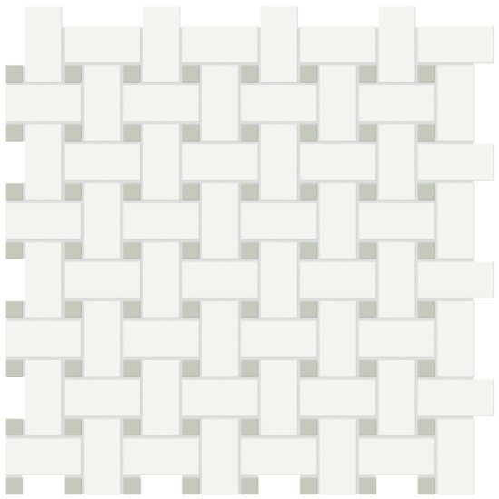 White w/Soft Sage Matte Basketweave Mosaic | Diversity Kitchen Bath & Tile