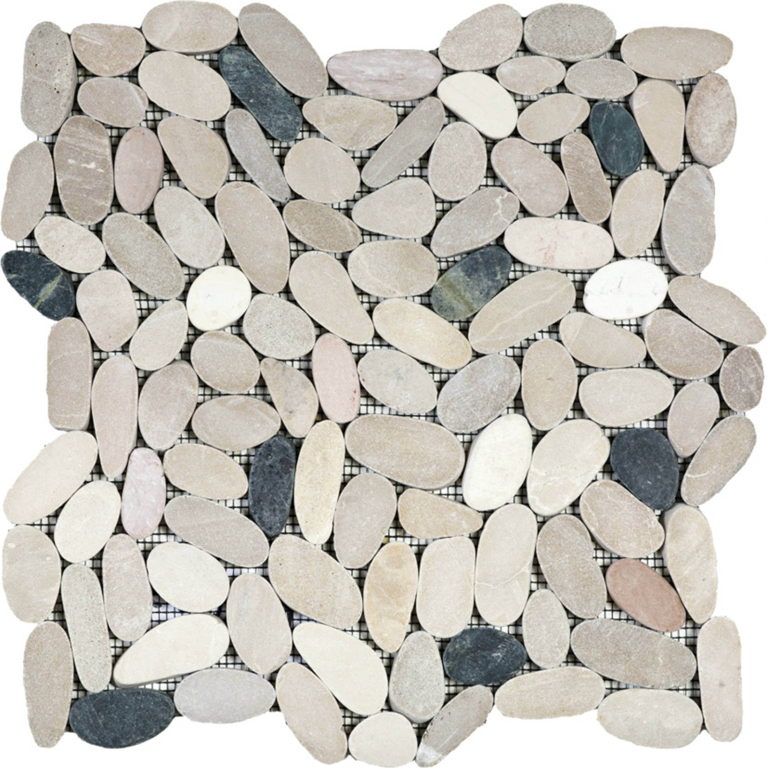 White/Pink/Beige/Black Sliced Matte Pebble Interlocking Mosaic | Diversity Kitchen Bath & Tile