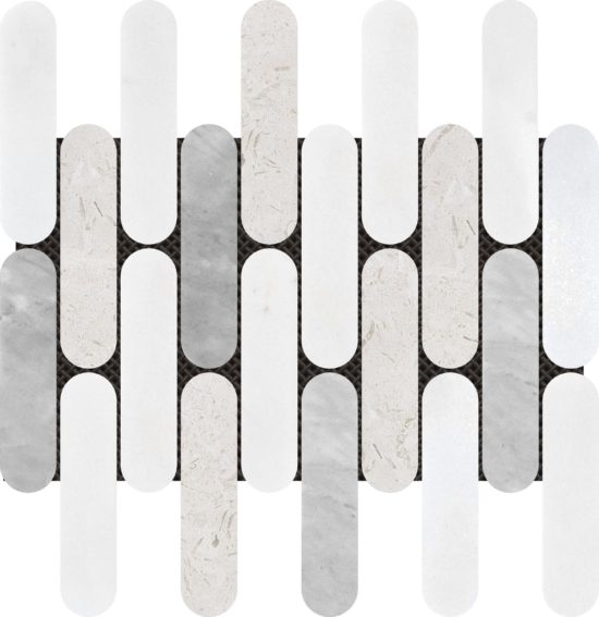 2"x6" Elongated Round White Grey Beige Marble Mix