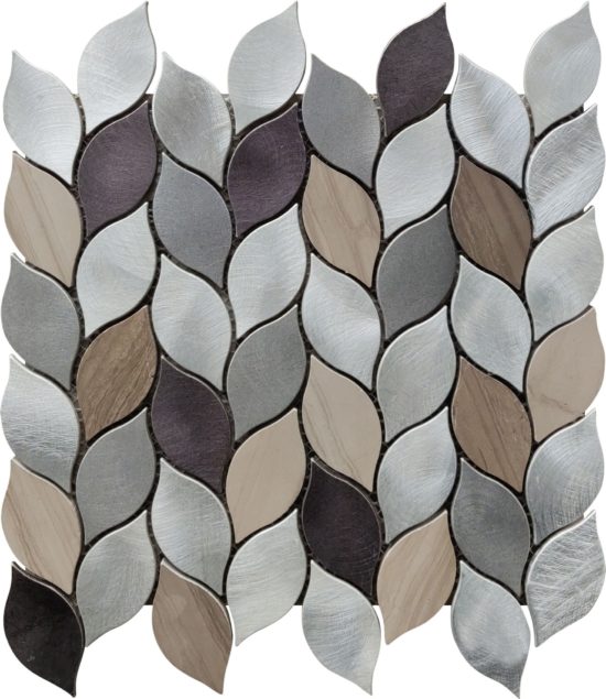 Aluminum & Marble Leaves 19 Grey Brown Mosaic 11"x12"