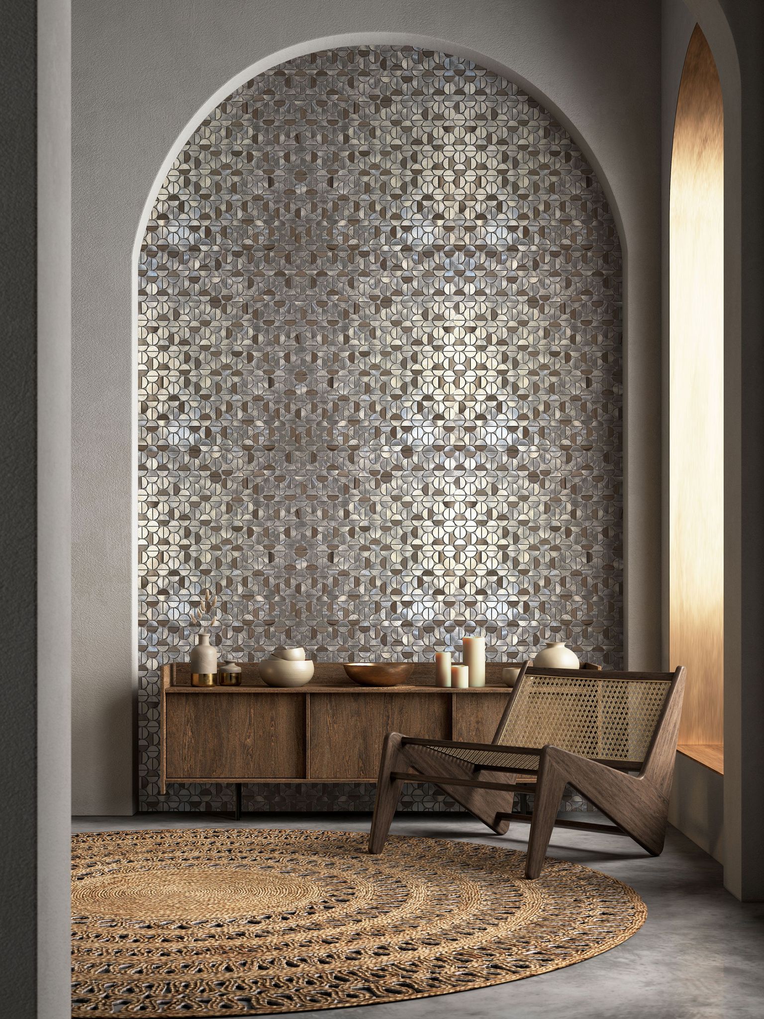 Aluminum & Marble Semi Circle Silver Brown | Diversity Kitchen Bath & Tile