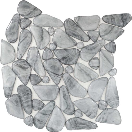 Glass Pebble Light Grey Marble Pattern Mix Mosaic 11.4"11.4"