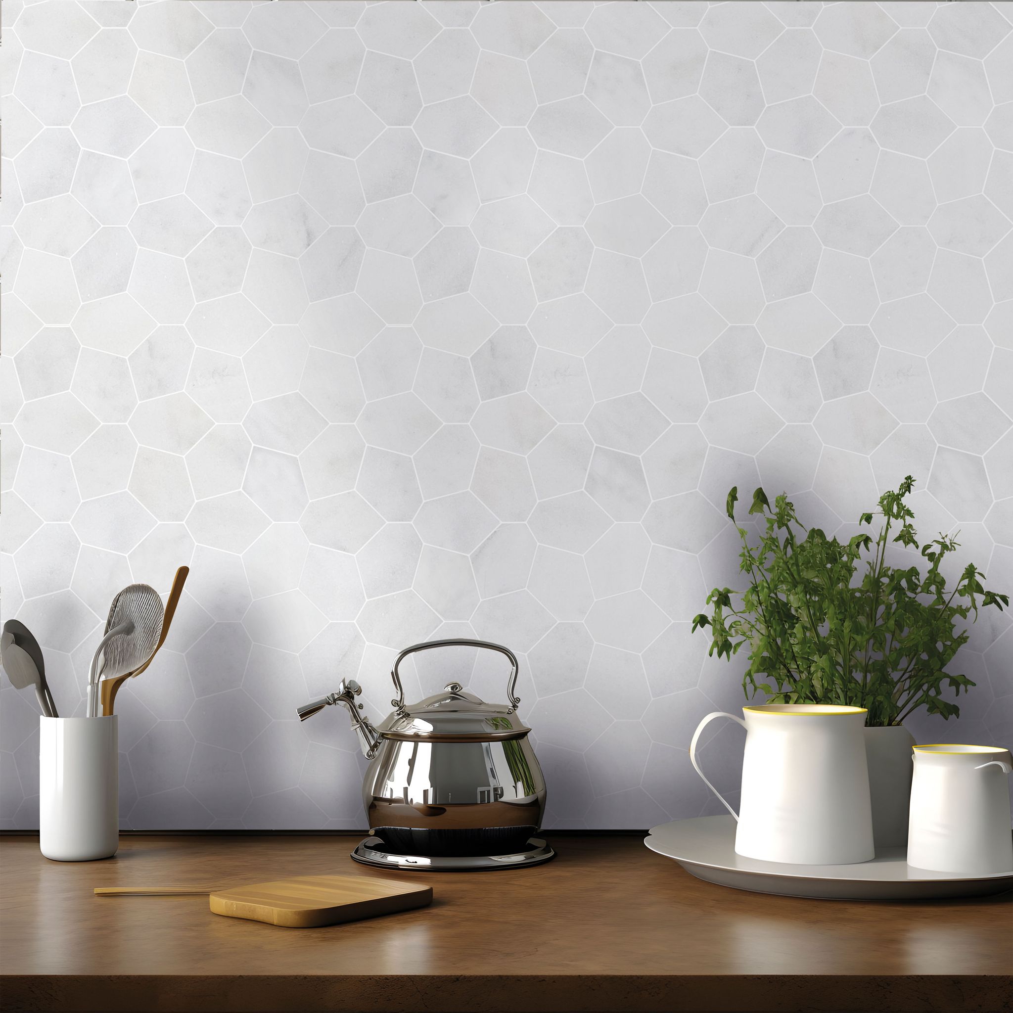 Irregular Hexagon White Grey Marble  | Diversity Kitchen Bath & Tile